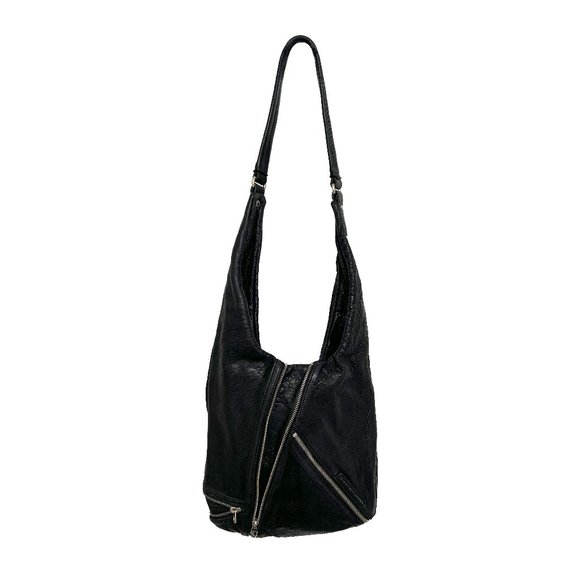 MARC BY MARC JACOBS BLACK ZIPPERED & PEBBLED LEATHER CROSSBODY BAG - Picture 1 of 6